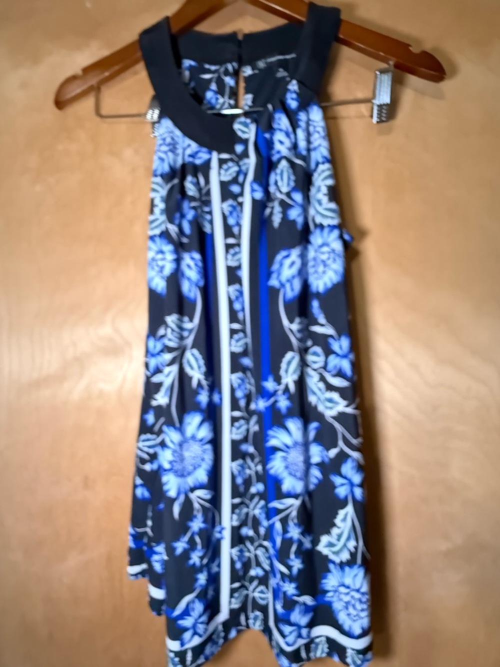 INC International Concepts Black Dress with Blue and White Floral Print